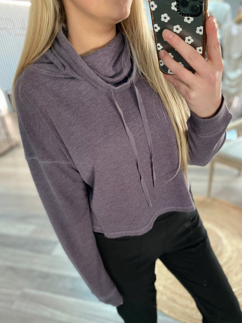 Halston Boxy Cropped Pullover- Purple