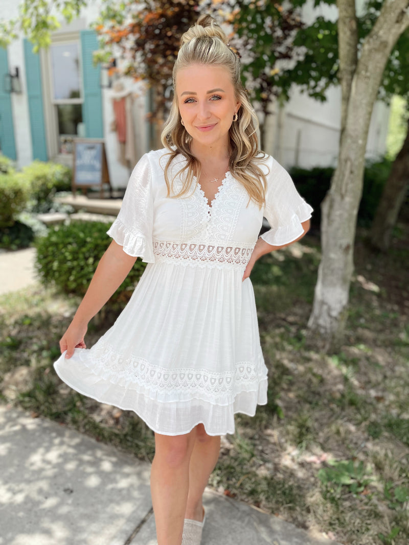 Blair Flowy Sleeve Dress-Ivory