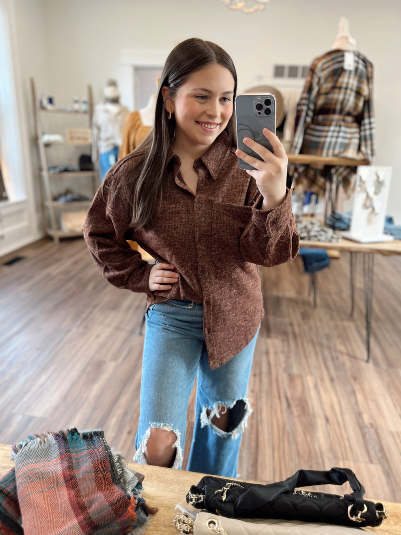 Easy to Wear Button Down Shacket- Chocolate