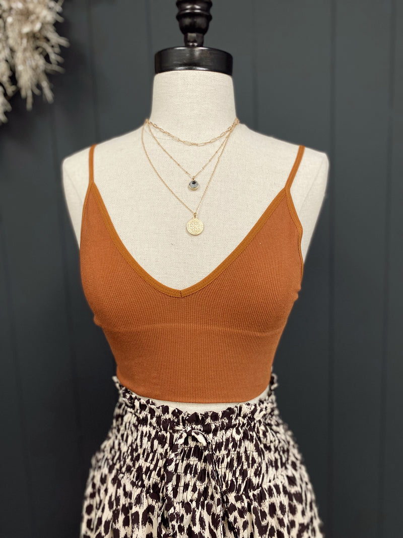 Luci Seamless Ribbed Triangle Spaghetti Brami-Camel