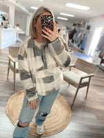 Get Cozy Plaid Pullover- Cream/Grey