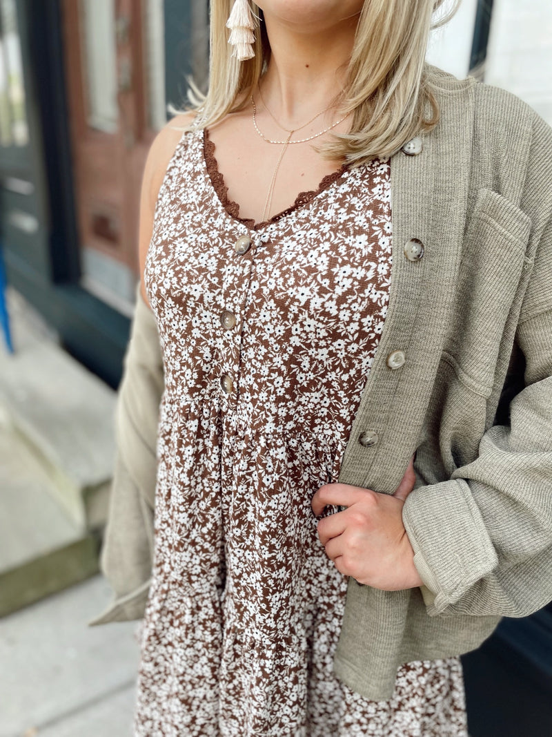 Lenna Floral Tiered Dress- Brown
