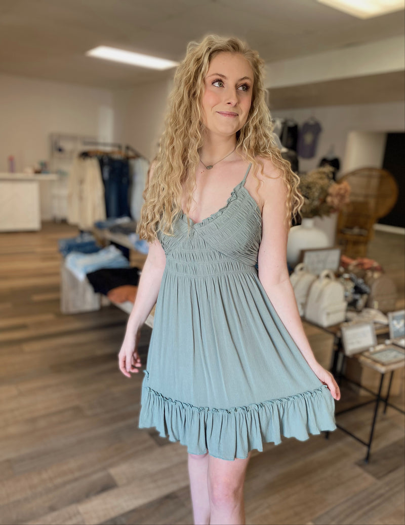 Ambry Smocked Dress-Sage