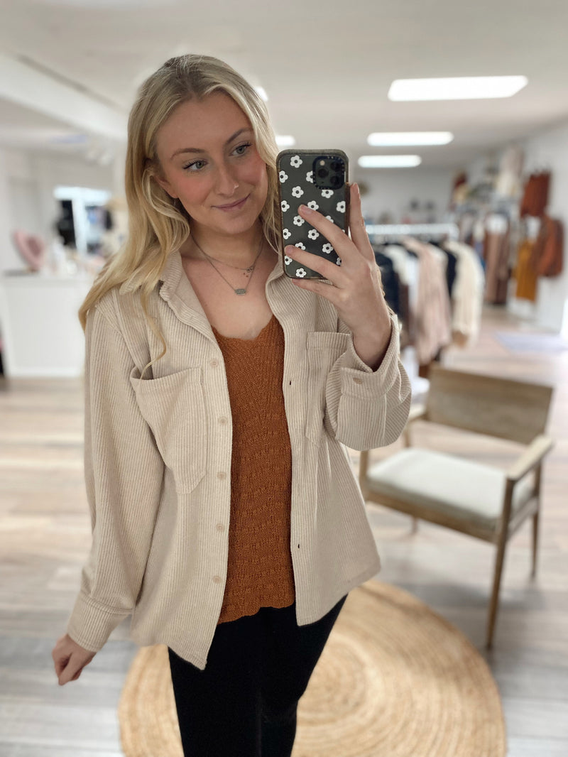 Easy to Wear Button Down Shacket-Beige