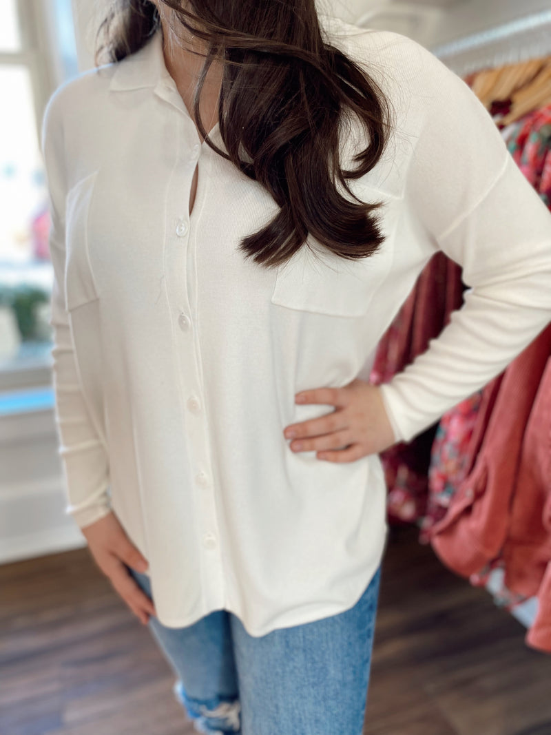 Feels Like Sunshine Button Up Top-Ivory