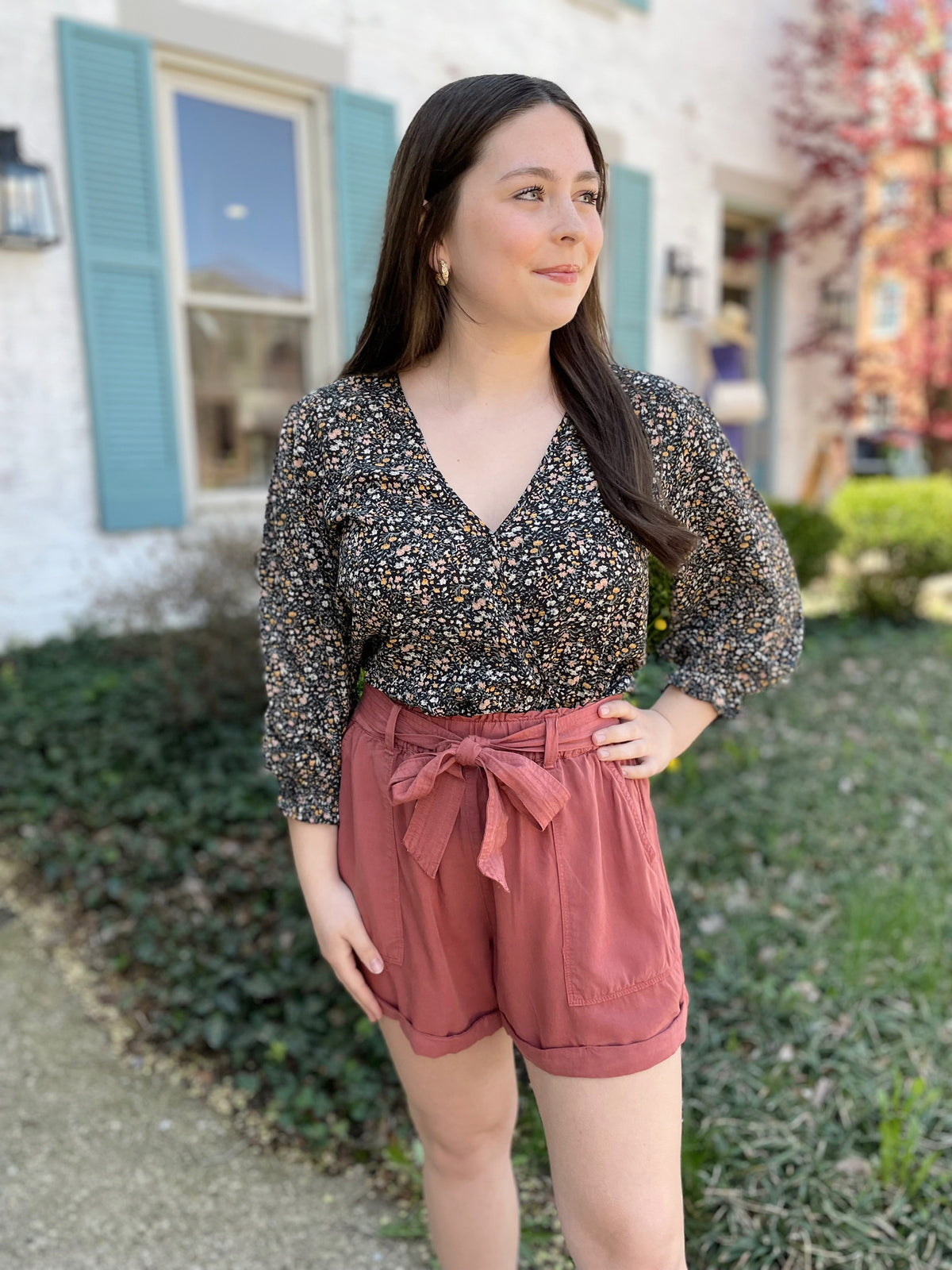 Charli Belted Shorts-Brick