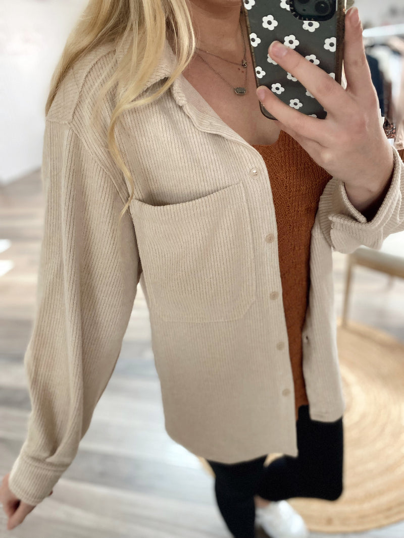 Easy to Wear Button Down Shacket-Beige
