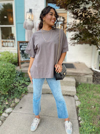Dallas Distressed Oversized Top-Charcaol