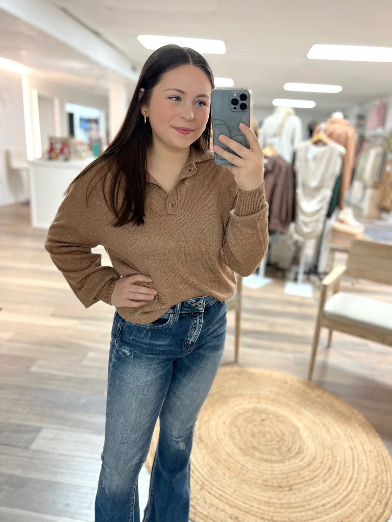 Wherever You Go Collared Sweater-Chestnut