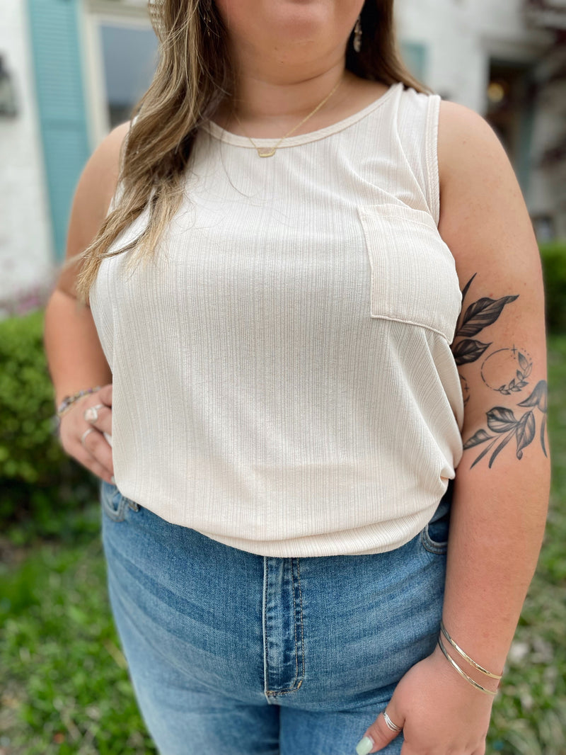 Reanna Rib Textured Tank Top-Taupe