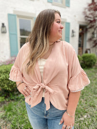 Versatile Tie Front Kimono/Top-Pink