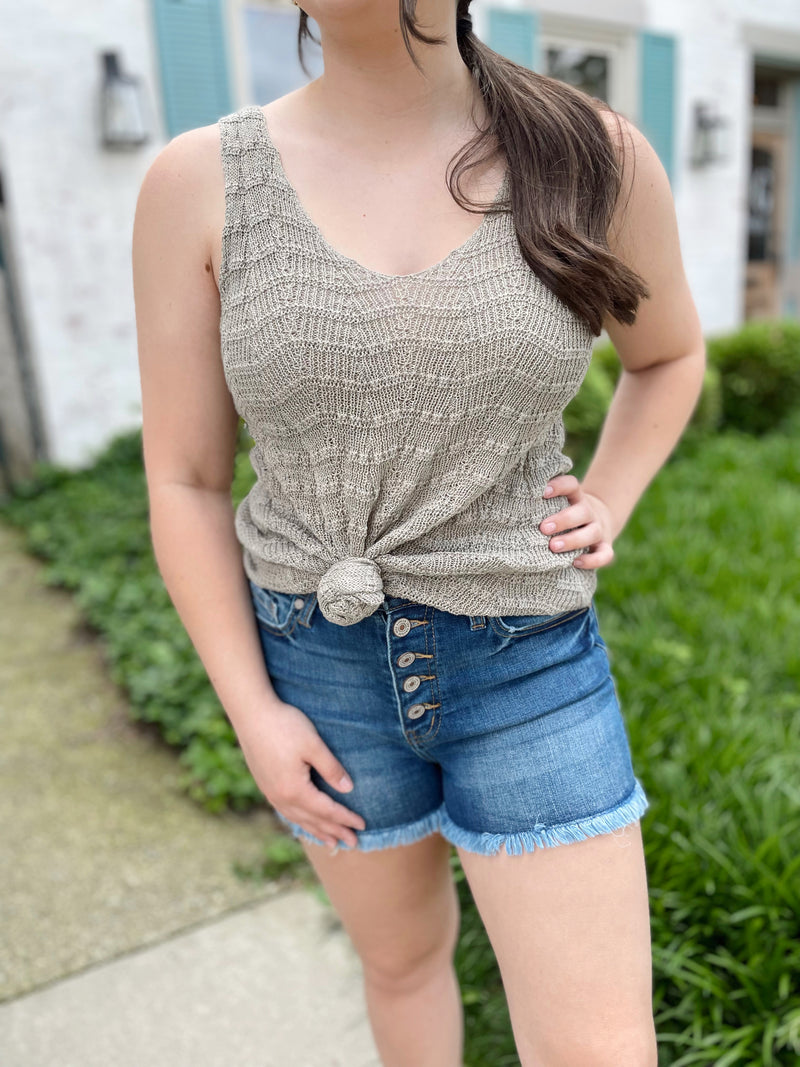 Easy On Me Crochet Tank-Olive