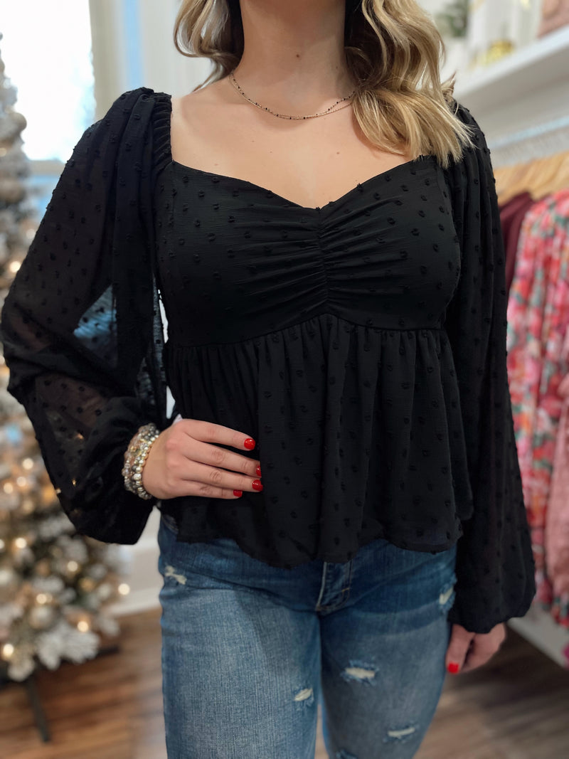 Posh Polka Dot Texture Top-Black