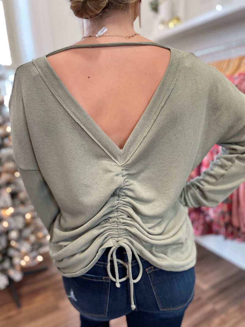 Sydney Ruched Back Top-Olive