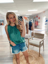 Jade Satin Shirred Top