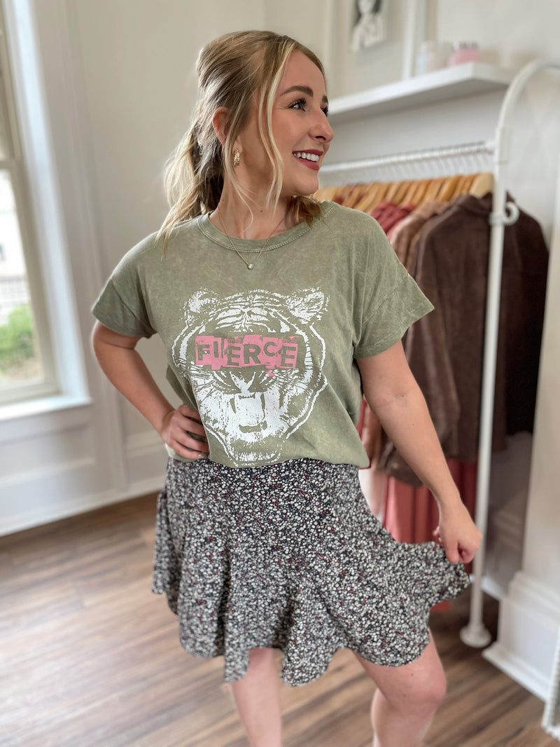 Fierce Tiger Vintage-Wash Graphic Tee-Green