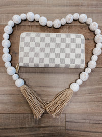Daisy Cream Checkered Zip Wallet W/ Wristband