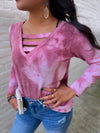 Look At Her Now Bar Detail Top-Mauve Tie Dye