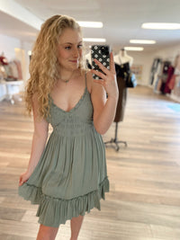 Ambry Smocked Dress-Sage