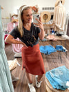 Every Now and Then Ribbed Sweater Skirt-Brick