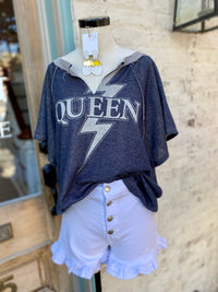 Queen Graphic Knit Top-Navy