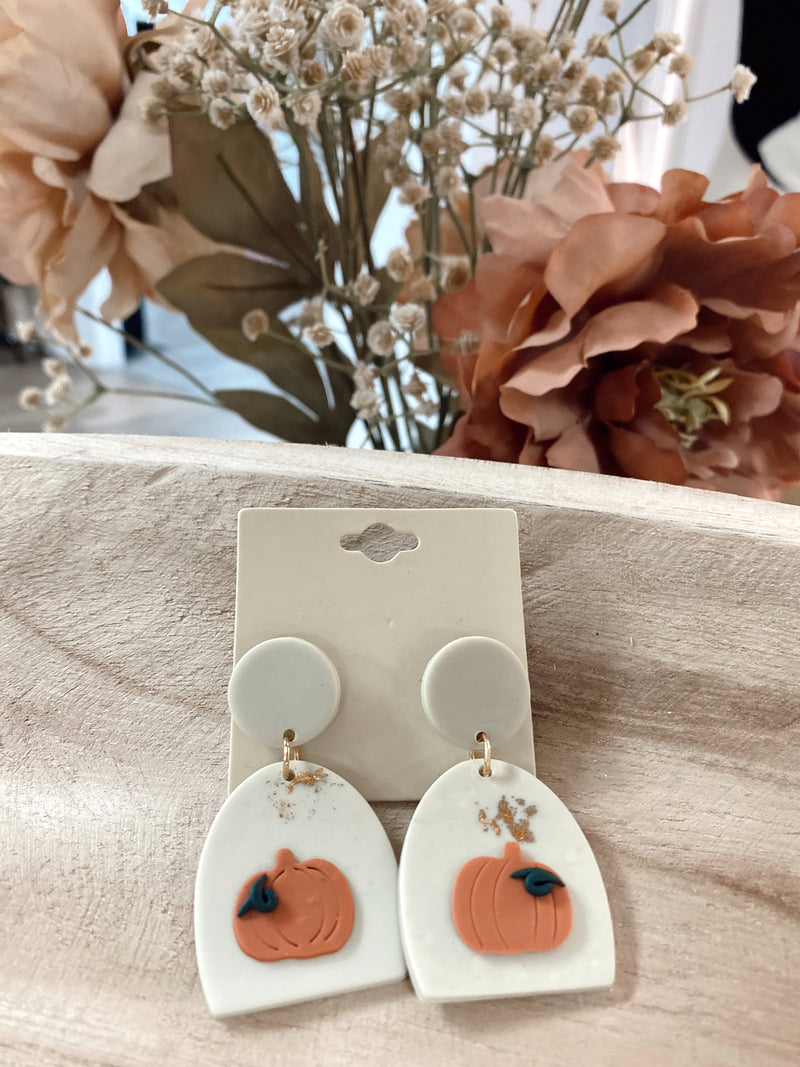 Clay Pumpkin Dangle Earrings