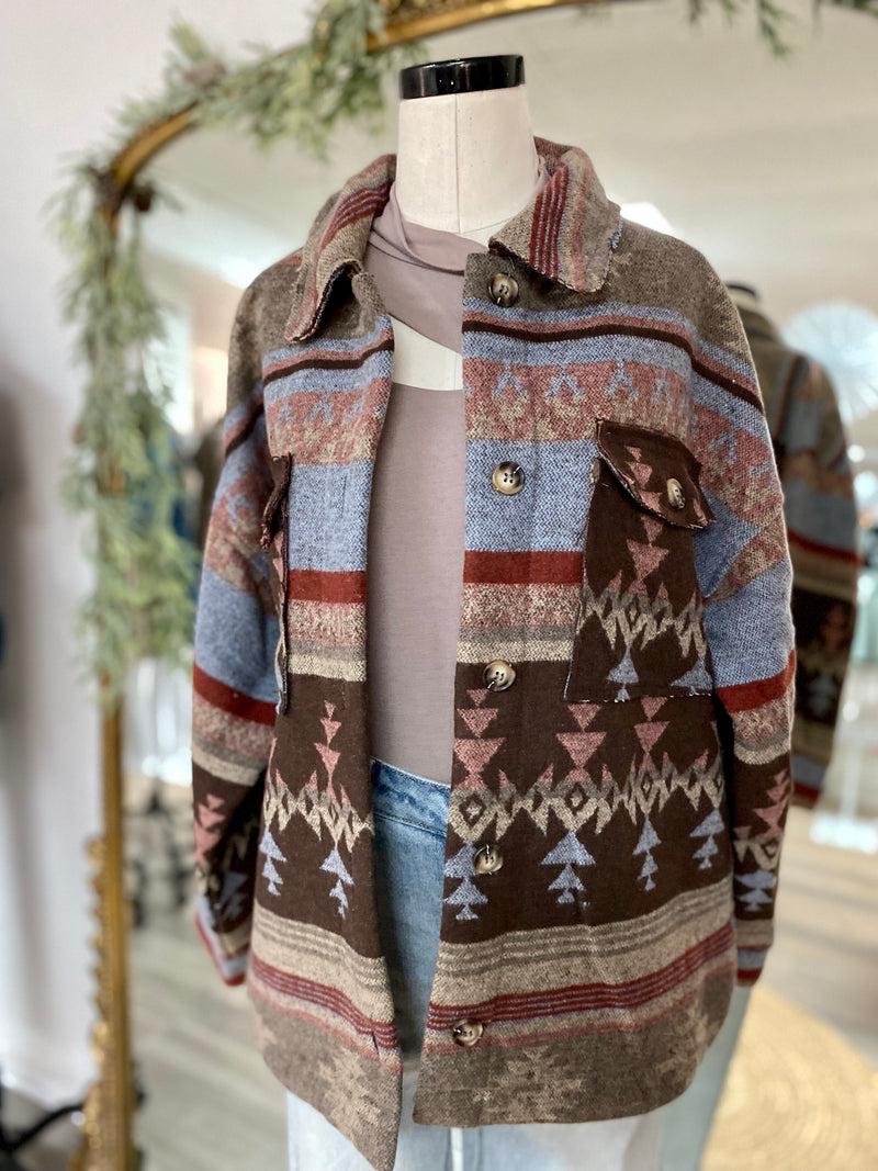 Lost Without You Aztec Pattern Jacket-Blue Mix