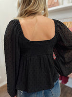 Posh Polka Dot Texture Top-Black