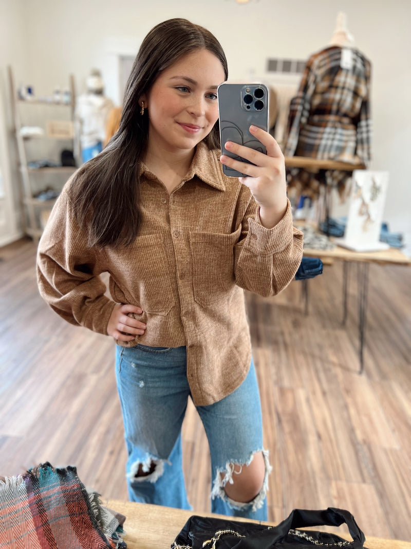 Easy to Wear Button Down Shacket- Mocha