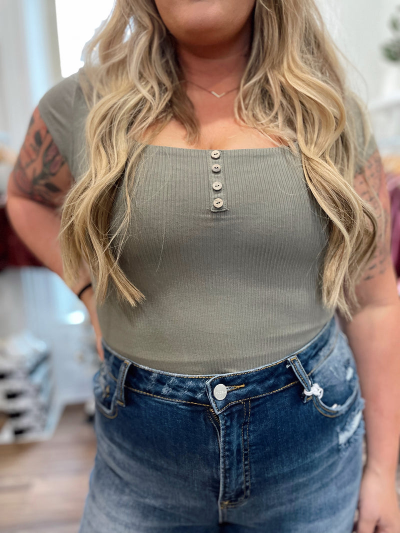 Keily Ribbed Bodysuit-Olive