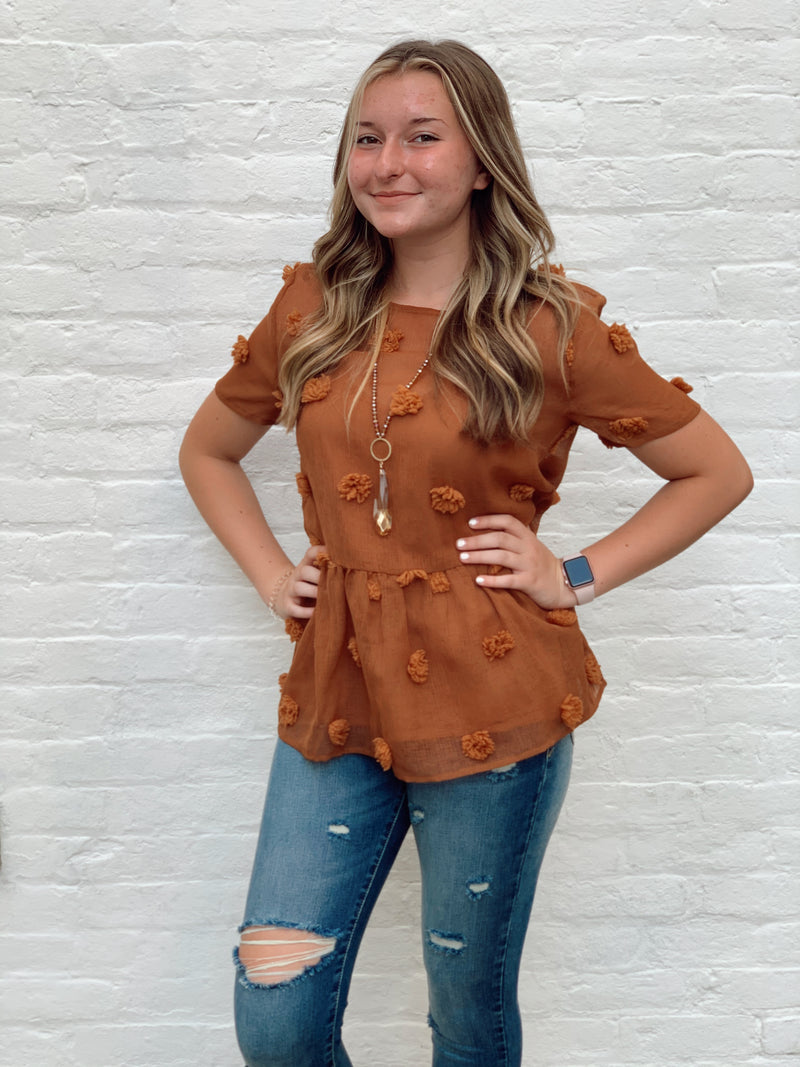 Jackie Pom Pom Top-Brown