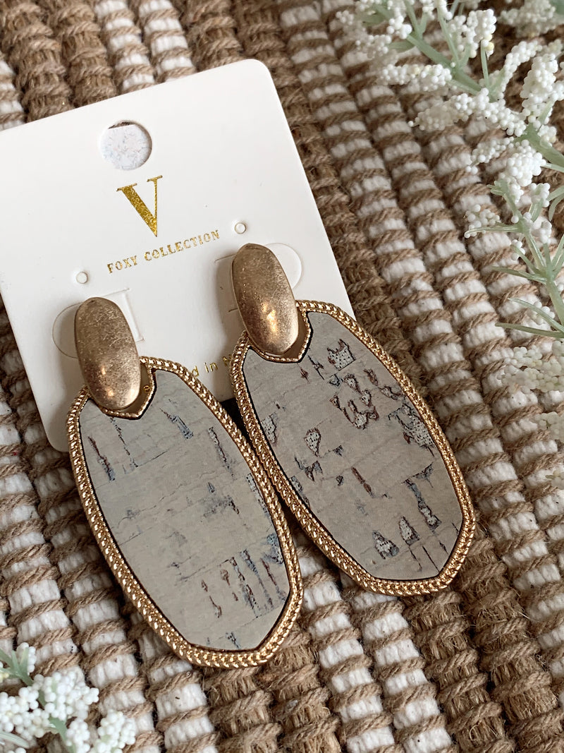 Cork Hexagon Earrings-Grey/WornGold