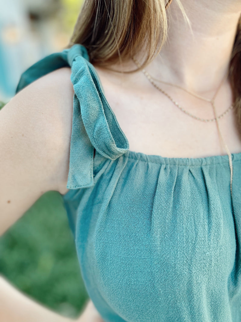 Taya Ruffle Trim Tank-Pistachio