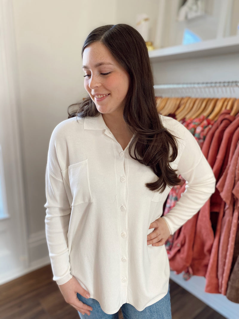 Feels Like Sunshine Button Up Top-Ivory