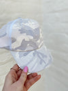 Kids White Camo Washed Denim W/ Crossed Band Pony Cap