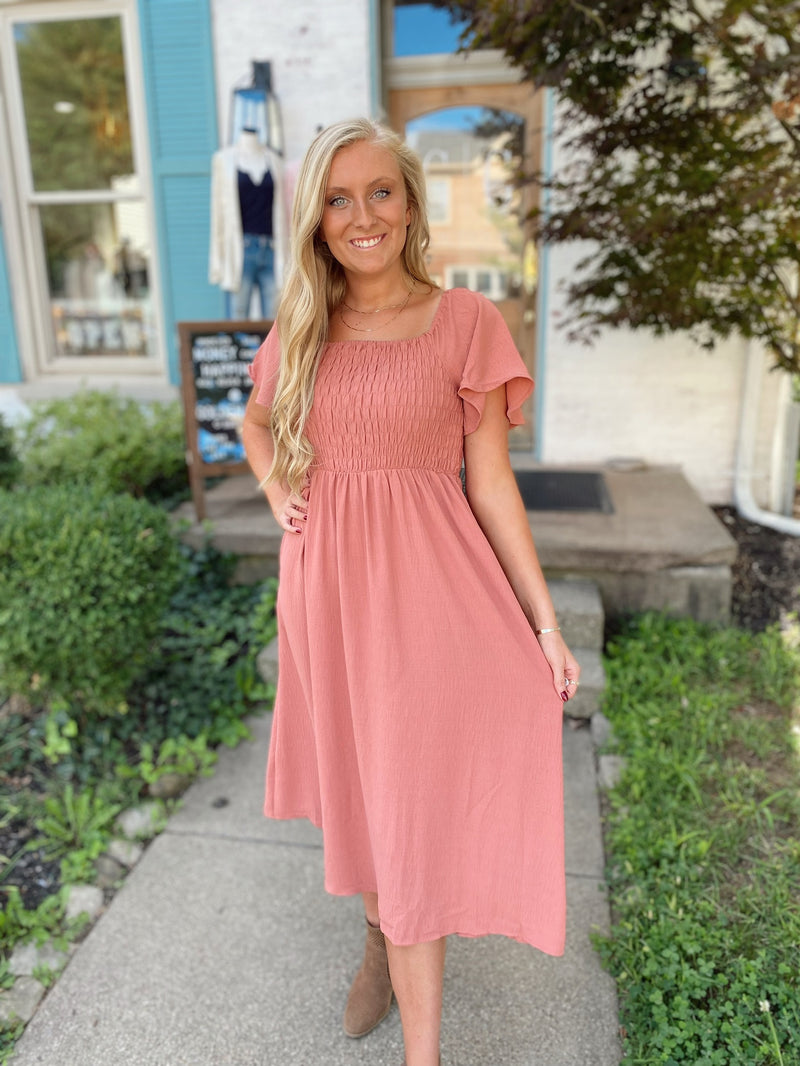 Inessa Smocked Midi Dress-Ginger