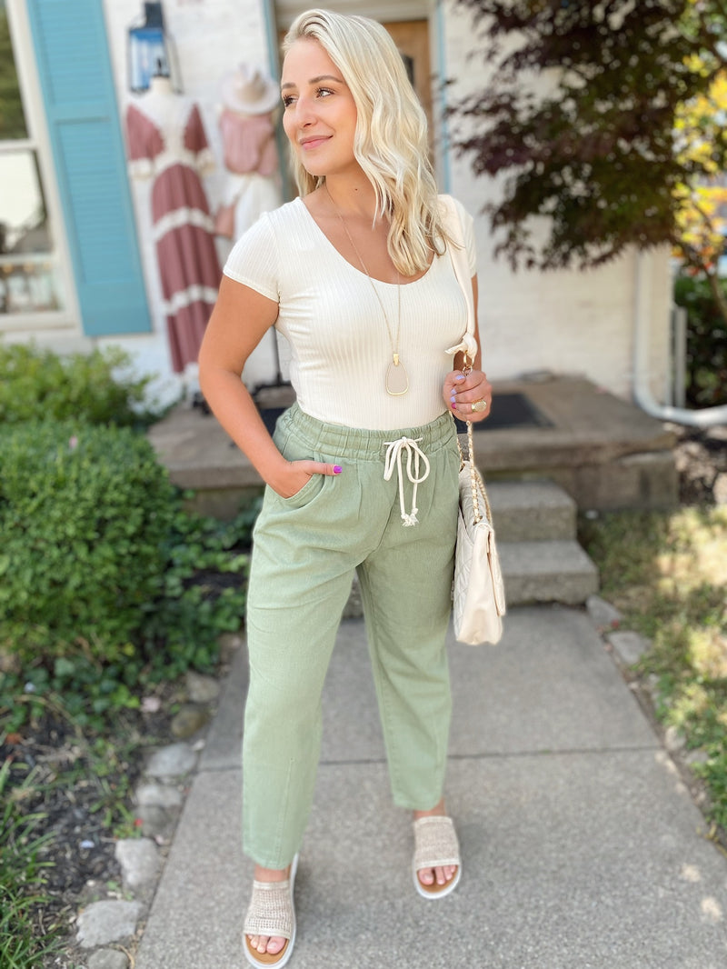 Wren Relaxed Denim Pants-Olive