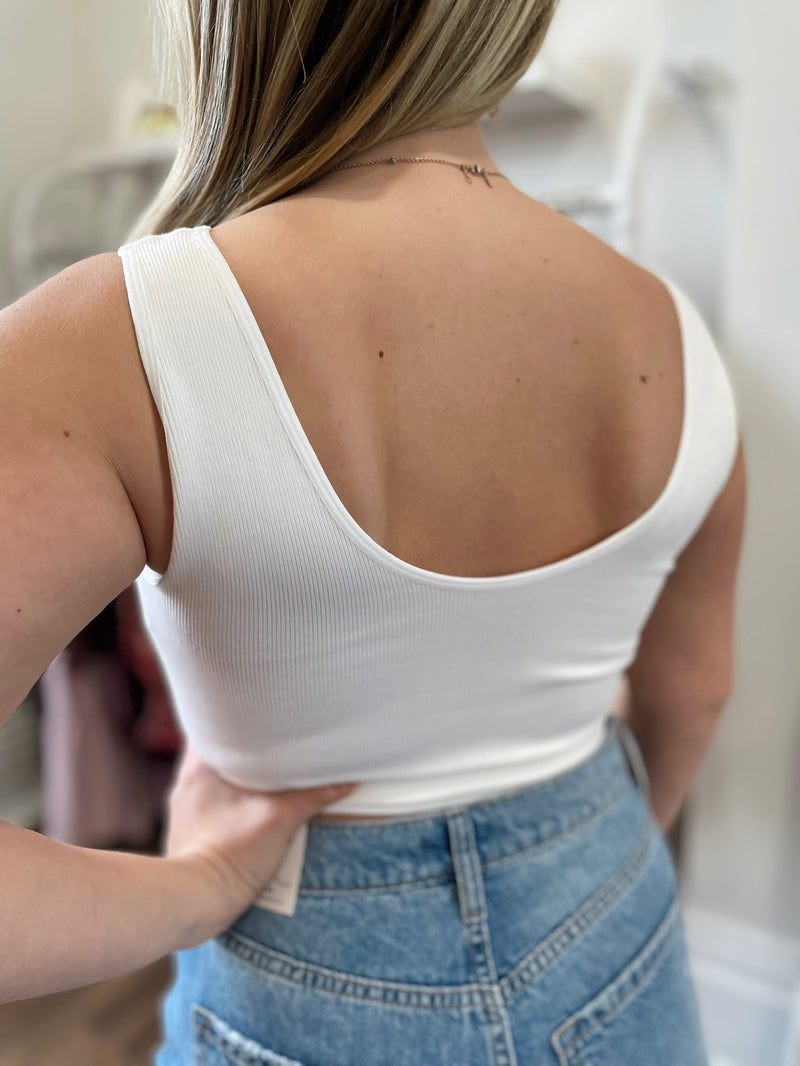 Nyah Ribbed U-V Neck Cropped Brami- White