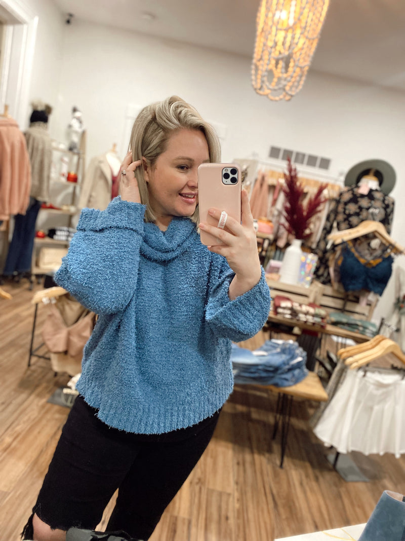 Loretta Cowl Neck Knit Sweater-Blue