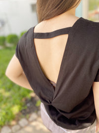Isabella Butterfly Back Athleisure Top- Black