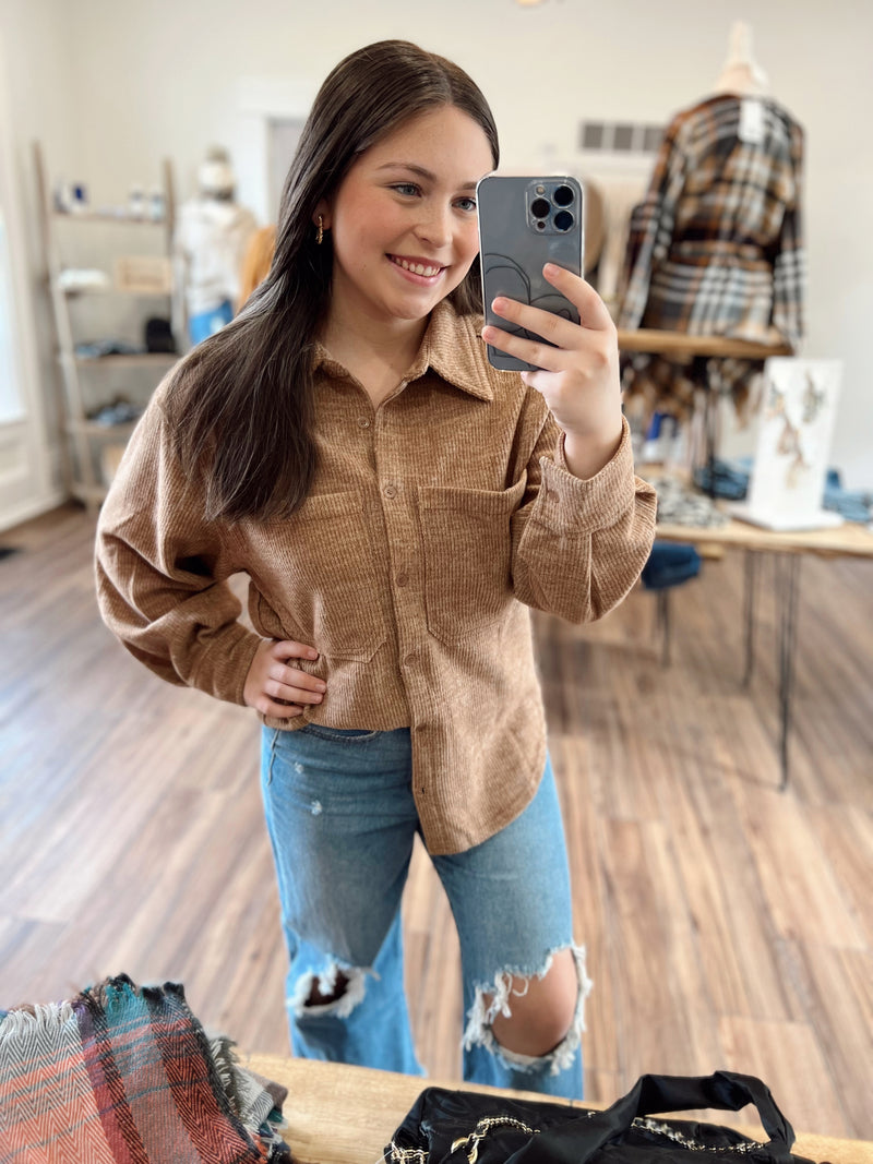 Easy to Wear Button Down Shacket- Mocha