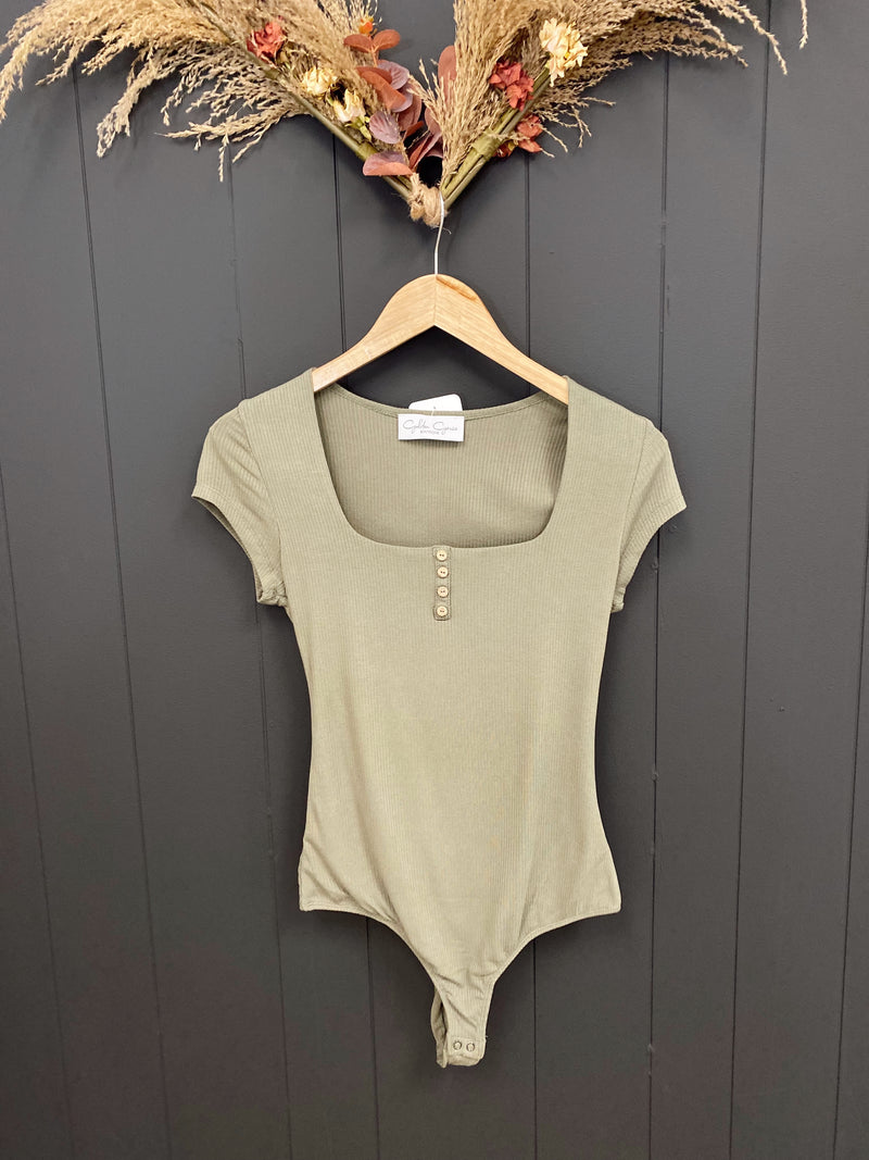 Keily Ribbed Bodysuit-Olive
