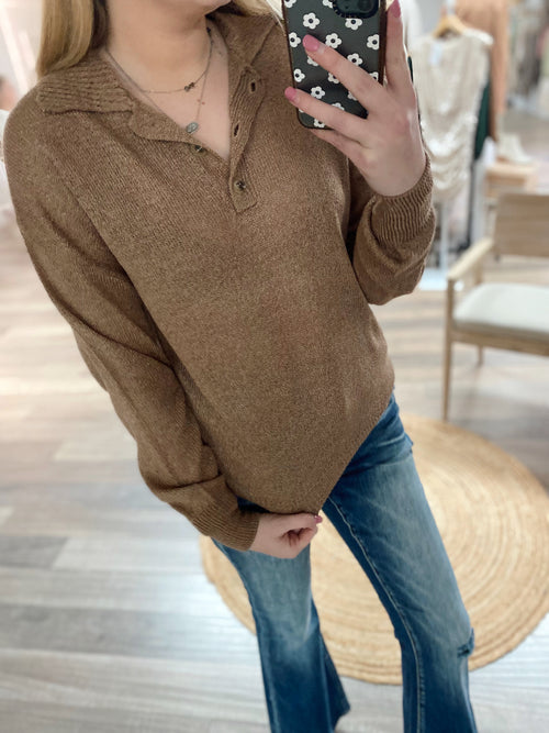 Wherever You Go Collared Sweater-Chestnut