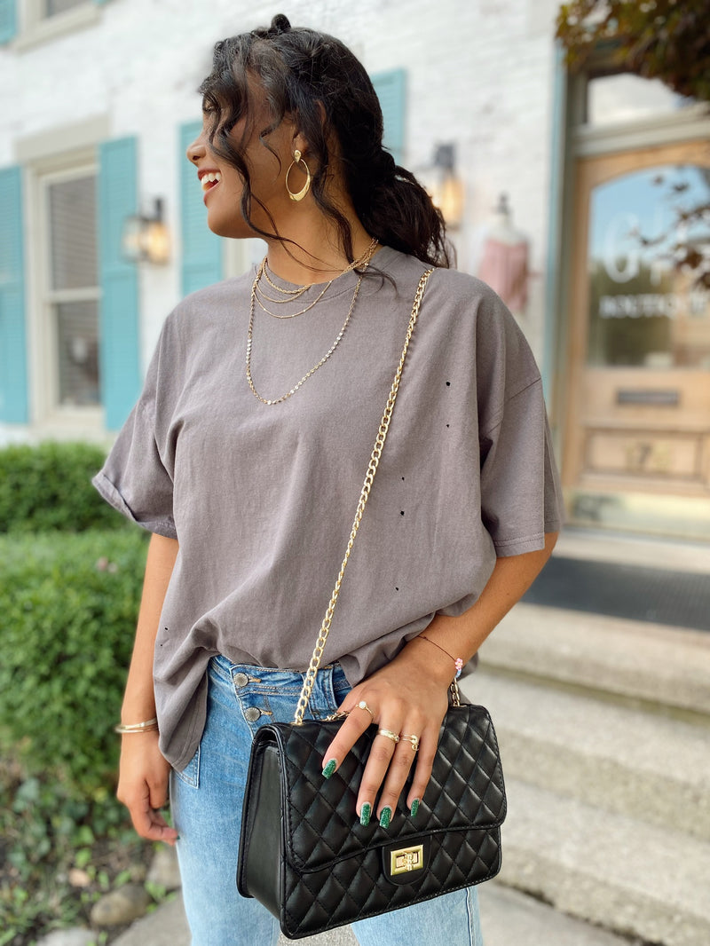 Dallas Distressed Oversized Top-Charcaol