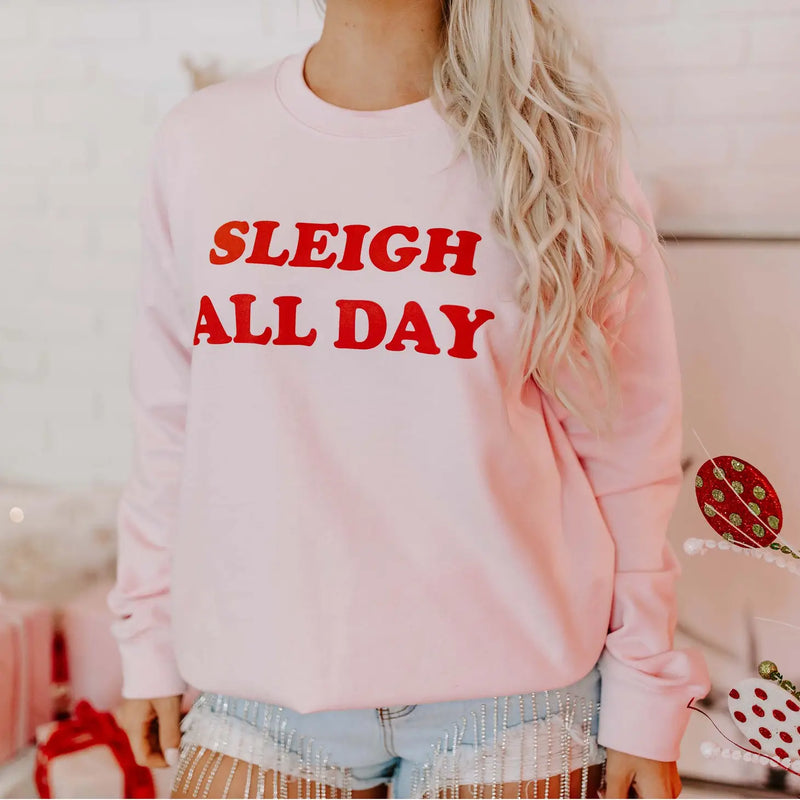 Sleigh All Day Christmas Pink Sweatshirt